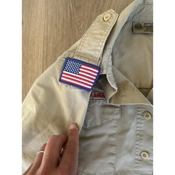 Vintage Boy Scouts Of America Button Up Uniform Shirt Ladies M Pockets Beige - Picture 4 of 7